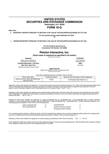 Thumbnail Peloton 10-Q Quarterly Report FY2021 