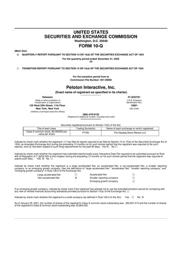 Thumbnail Peloton 10-Q Quarterly Report FY2021 