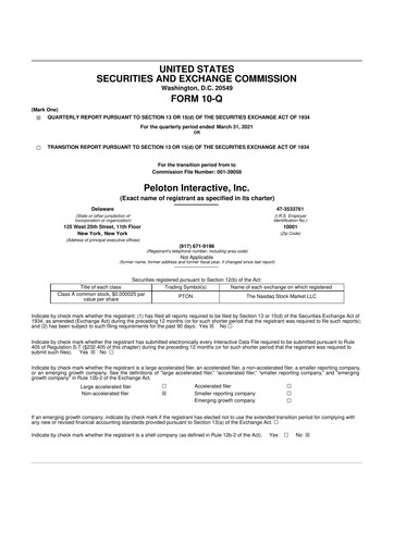 Thumbnail Peloton 10-Q Quarterly Report FY2021 