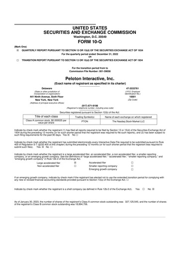 Thumbnail Peloton 10-Q Quarterly Report FY2023 