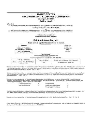 Thumbnail Peloton 10-Q Quarterly Report FY2023 