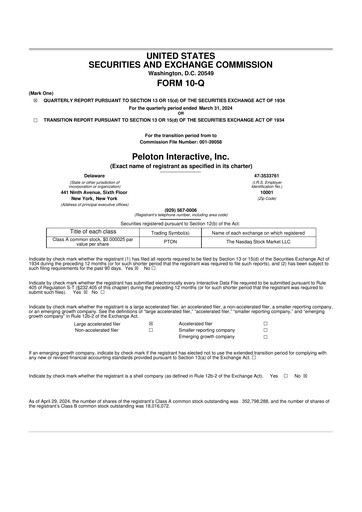 Thumbnail Peloton 10-Q Quarterly Report FY2024 