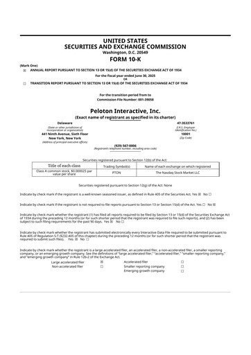 Thumbnail Peloton 10-K Annual Report 2025