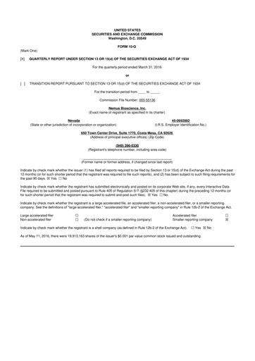 Miniature Skye Bioscience 10-Q Rapport trimestriel 2016 
