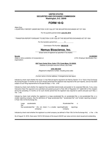 Miniature Skye Bioscience 10-Q Rapport trimestriel 2016 