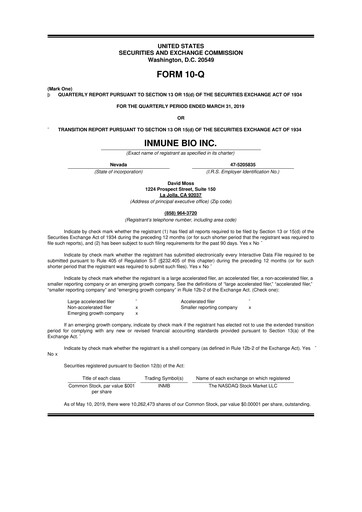 Miniature INmune Bio 10-Q Rapport trimestriel 2019 