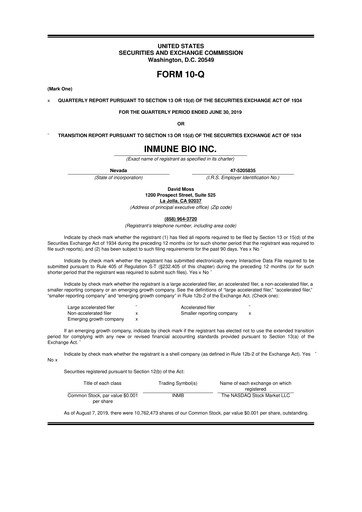 Miniature INmune Bio 10-Q Rapport trimestriel 2019 