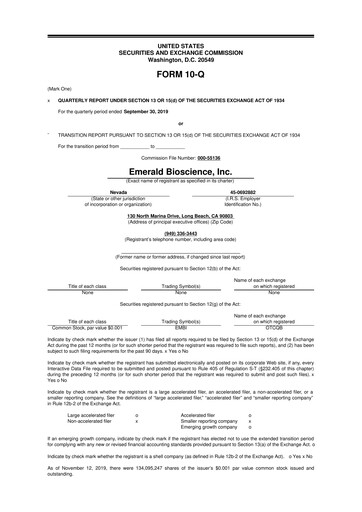 Miniature Skye Bioscience 10-Q Rapport trimestriel 2019 