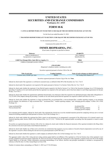 Thumbnail Immix Biopharma 10-K Annual Report 2024