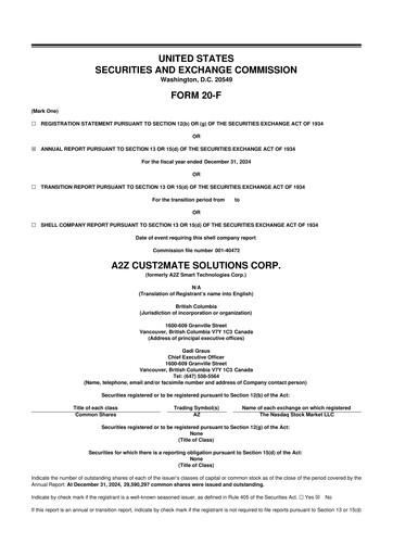 Thumbnail A2Z Cust2Mate Solutions 20-F Annual Report 2024