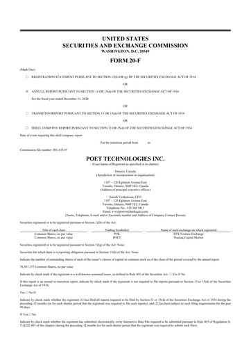 Thumbnail POET Technologies 20-F Annual Report 2024