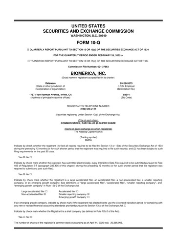 Vorschaubild Biomerica 10-Q Quartalsbericht 2025 