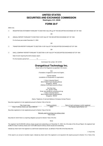 Miniature Orangekloud Technology 20-F Rapport annuel 2024