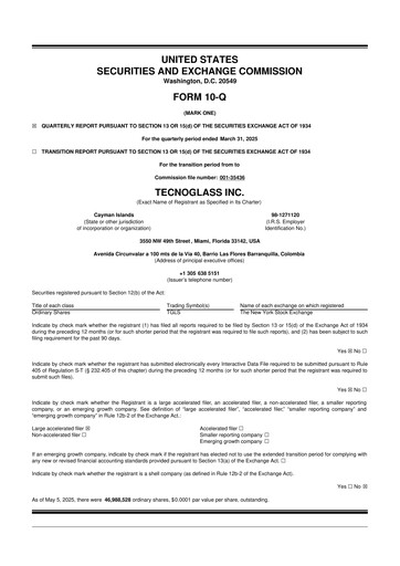 Miniature Tecnoglass 10-Q Rapport trimestriel 2025 