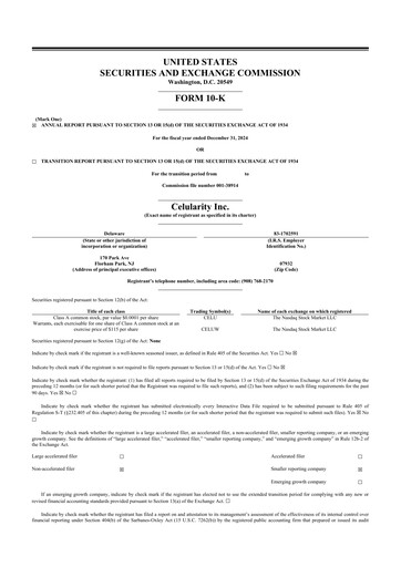 Miniature Celularity 10-K Rapport annuel 2024