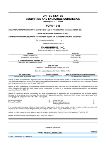 Thumbnail Tharimmune 10-Q Quarterly Report FY2025 