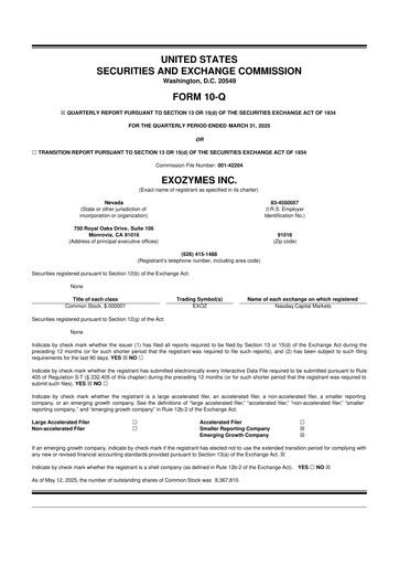 Thumbnail eXoZymes 10-Q Quarterly Report FY2025 