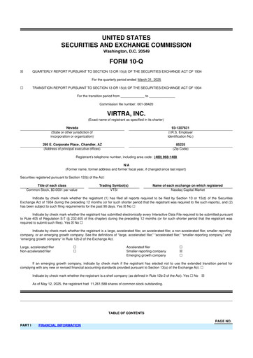 Miniature VirTra 10-Q Rapport trimestriel 2025 