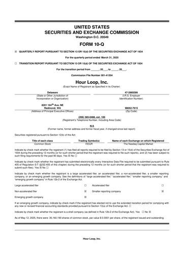 Thumbnail Hour Loop 10-Q Quarterly Report FY 