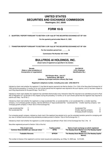 Vorschaubild Bullfrog AI  10-Q Quartalsbericht 2025 