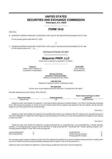 Miniature Belpointe PREP, LLC 10-Q Rapport trimestriel 2025 