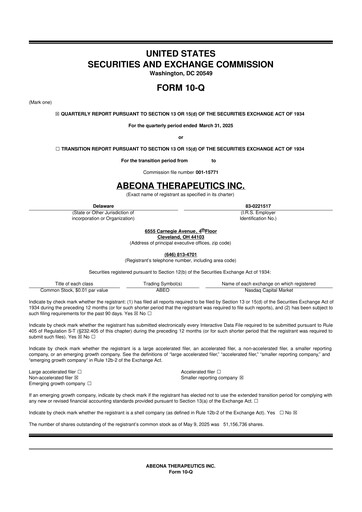 Thumbnail Abeona Therapeutics
 10-Q Quarterly Report FY2025 