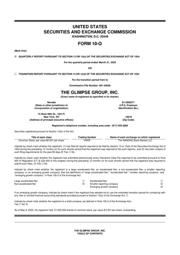 Miniature The Glimpse Group 10-Q Rapport trimestriel 2025 