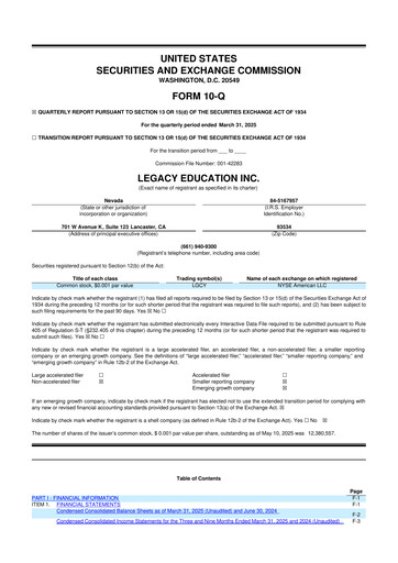Vorschaubild Legacy Education 10-Q Quartalsbericht 2025 