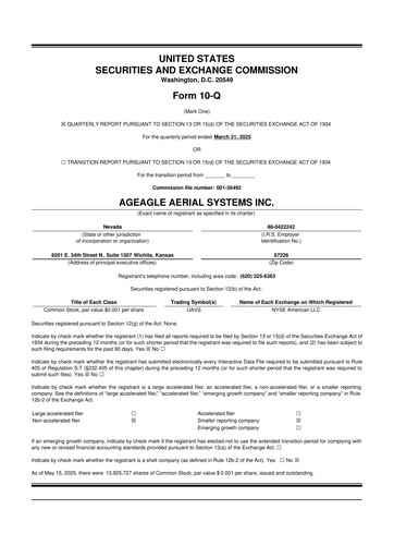 Thumbnail AgEagle Aerial Systems
 10-Q Quarterly Report FY2025 
