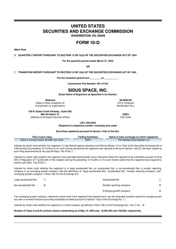 Thumbnail Sidus Space 10-Q Quarterly Report FY2025 