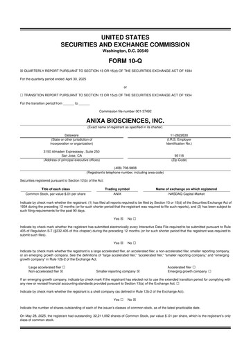 Miniature Anixa Biosciences 10-Q Rapport trimestriel 2025 