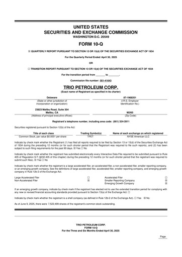 Miniature Trio Petroleum 10-Q Rapport trimestriel 2025 