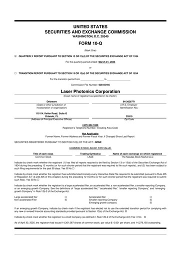 Vorschaubild Laser Photonics 10-Q Quartalsbericht 2025 