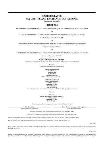 Thumbnail OKYO Pharma 20-F Annual Report 2025