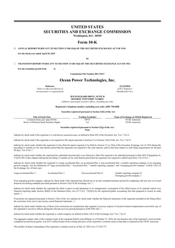 Thumbnail Ocean Power Technologies
 10-K Annual Report 2025