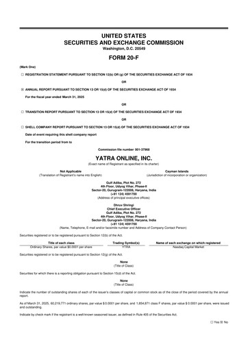 Thumbnail Yatra 20-F Annual Report 2025