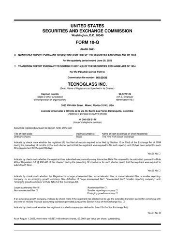 Miniature Tecnoglass 10-Q Rapport trimestriel 2025 