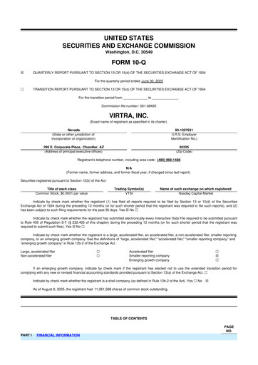 Miniature VirTra 10-Q Rapport trimestriel 2025 