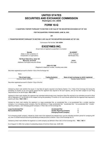 Thumbnail eXoZymes 10-Q Quarterly Report FY2025 
