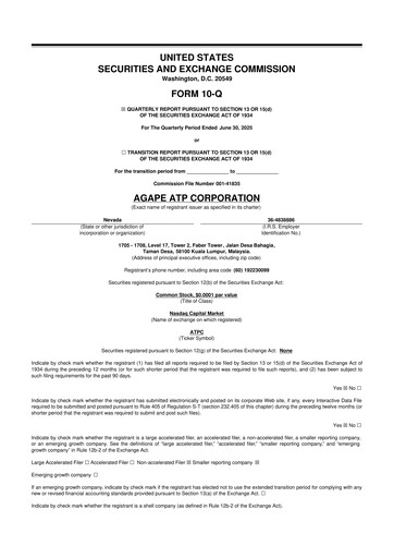 Miniature Agape ATP 10-Q Rapport trimestriel 2025 