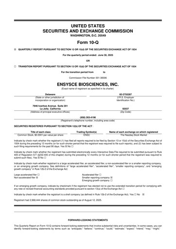 Thumbnail Ensysce Biosciences 10-Q Quarterly Report FY2025 
