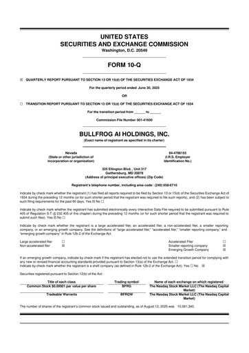 Vorschaubild Bullfrog AI  10-Q Quartalsbericht 2025 