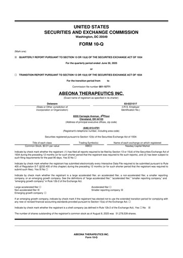 Thumbnail Abeona Therapeutics
 10-Q Quarterly Report FY2025 