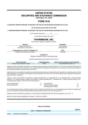 Thumbnail Tharimmune 10-Q Quarterly Report FY2025 