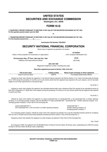 Thumbnail Security National Financial Corporation 10-Q Quarterly Report FY2025 