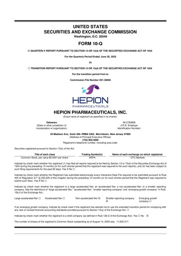 Thumbnail Hepion Pharmaceuticals 10-Q Quarterly Report FY2025 