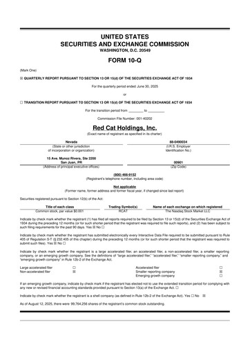 Thumbnail Red Cat Holdings 10-Q Quarterly Report FY2025 