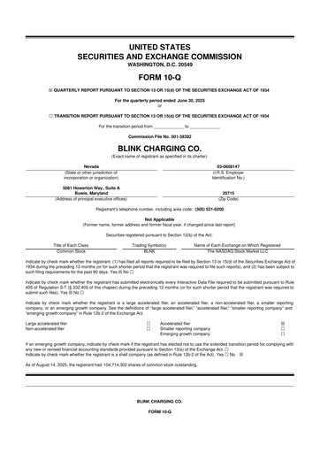 Miniature Blink Charging
 10-Q Rapport trimestriel 2025 