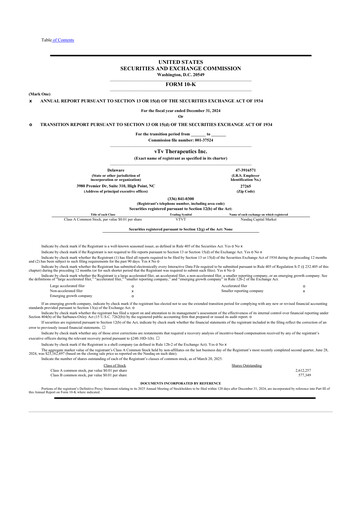 Miniature vTv Therapeutics
 10-K Rapport annuel 2024