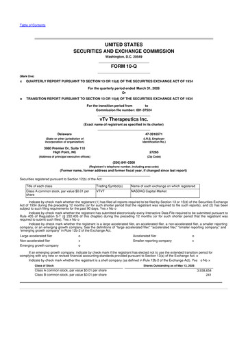 Thumbnail vTv Therapeutics
 10-Q Quarterly Report FY 